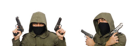 Masked man in criminal concept on white