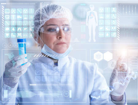 The woman doctor in telemedicine mhealth conceptの写真素材