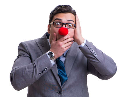 Funny clown businessman isolated on white backgroundの写真素材