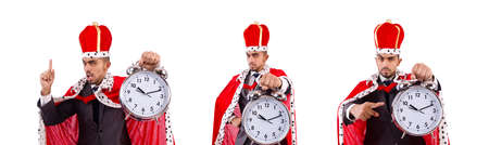 Man king with clock isolated on the white