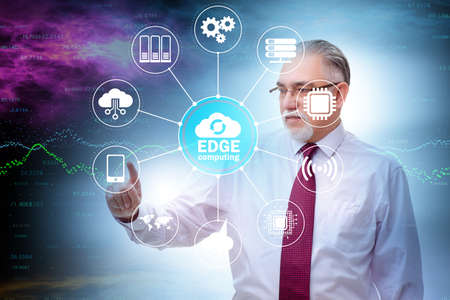 Businessman in fog and edge cloud computing concept