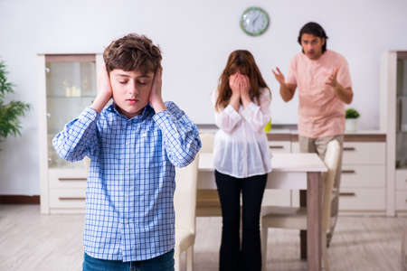 Family conflict with husband and wife and childの写真素材