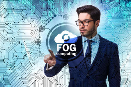 Businessman in fog and edge cloud computing conceptの写真素材