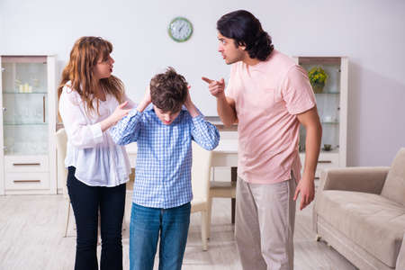 Family conflict with husband and wife and childの写真素材