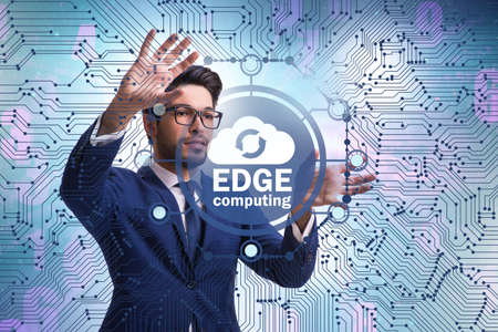 Businessman in fog and edge cloud computing conceptの写真素材