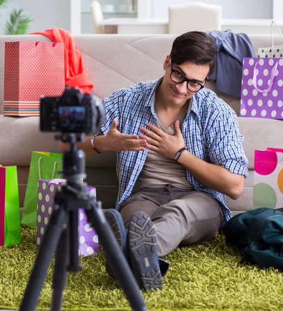 The male fashion blogger recording video for vlogの写真素材
