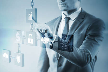 Businessman in blockchain cryptocurrency concept
