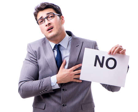 Businessman in negative no answer isolated on white backgroundの写真素材