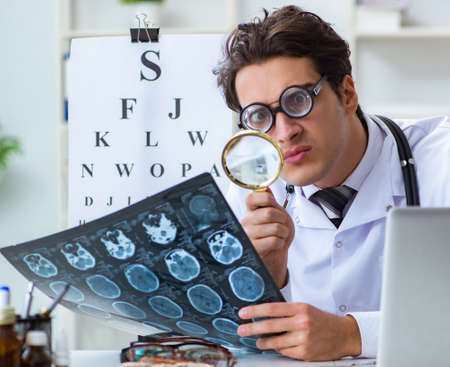 Funny eye doctor in humourous medical concept