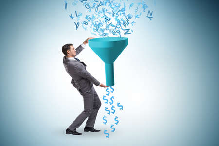 Data monetization concept with funnel and businessmanの写真素材
