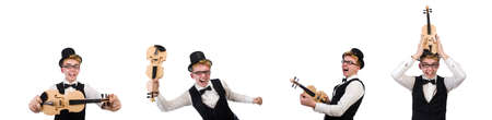Funny violin player isolated on whiteの写真素材