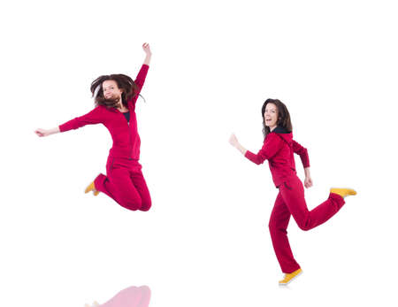Woman in red costume in sports sporting conceptの写真素材