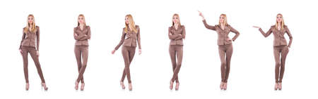 Model wearing fashionable clothing on whiteの写真素材