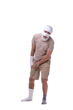 Man after car accident isolated on whiteの写真素材