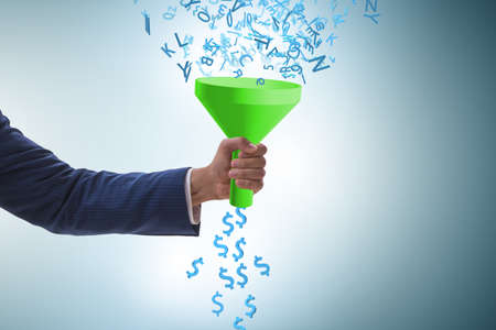 Data monetization concept with funnel and businessmanの写真素材