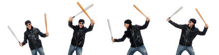 Aggressive man with baseball bat on whiteの写真素材