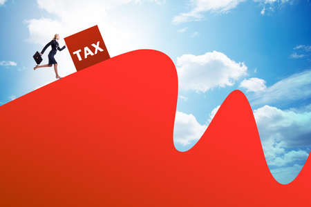 Businesswoman in tax concept on mountainの写真素材