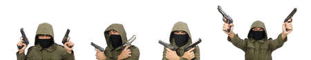 Masked man in criminal concept on white