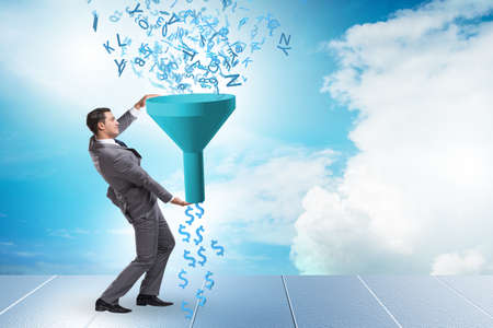 Data monetization concept with funnel and businessmanの写真素材