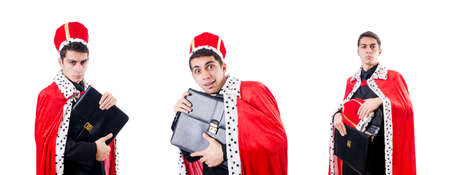 Businessman playing king isolated on whiteの写真素材