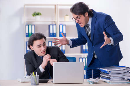 Boss and his male assistant working in the officeの写真素材