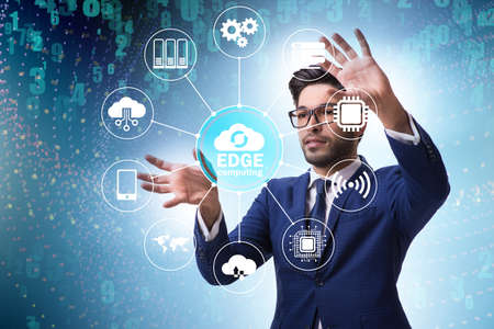 Businessman in fog and edge cloud computing concept