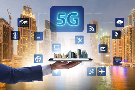 5G mobile technology concept - high internet speedの写真素材