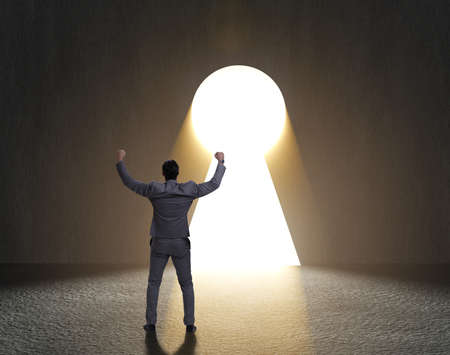 Businessman facing difficult choice dilemmaの写真素材