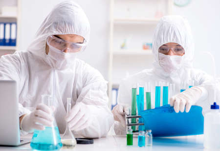 Two chemists working in the labの写真素材