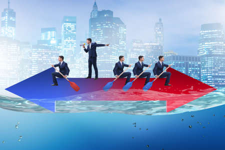 Disagreement concept with businessmen rowing in different direct