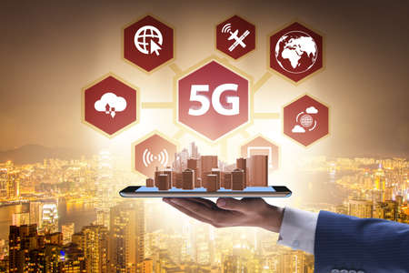 5G mobile technology concept - high internet speedの写真素材