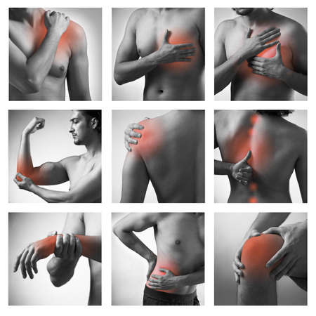 Collage of man suffering from acute pain