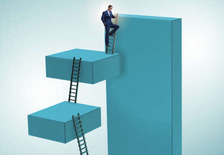 Businessman climbing career ladder in business concept