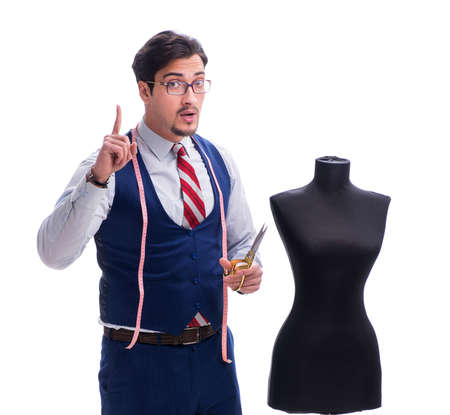 Male tailor isolated on white backgroundの写真素材