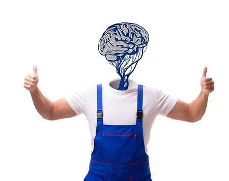 Worker with brain in robotics and automation conceptの写真素材