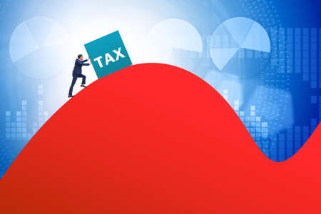 Businessman in tax concept on mountainの写真素材