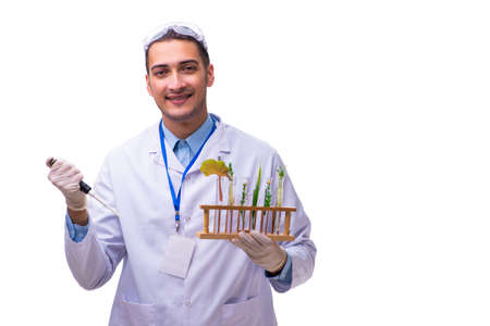 Young male chemist isolated on whiteの写真素材