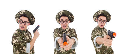 Funny soldier isolated on the whiteの写真素材