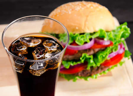 Burger served in bun in nutrition fast food conceptの写真素材