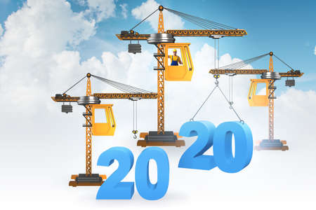Heavy crane lifting numbers in year of 2020 conceptの写真素材