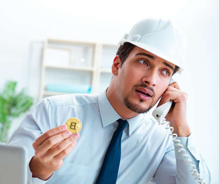 Man in bitcoin mining business concept