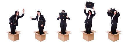 Businesswoman in thinking out of box conceptの写真素材