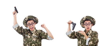 Funny soldier isolated on the whiteの写真素材