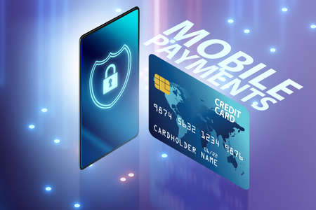 Concept of mobile payment with smartphone - 3d renderingの写真素材