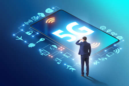 Businessman in 5g high internet speed conceptの写真素材