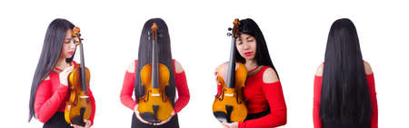 Young girl with violin on white