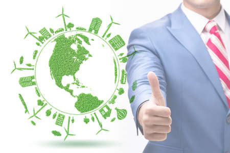 Green energy anc ecology concept with businessmanの写真素材