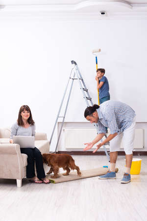 Young family doing home renovationの写真素材
