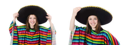 Pretty mexican girl in vivid pocho isolated on whiteの写真素材
