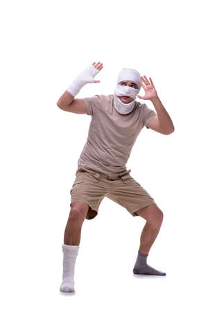 Man after car accident isolated on whiteの写真素材